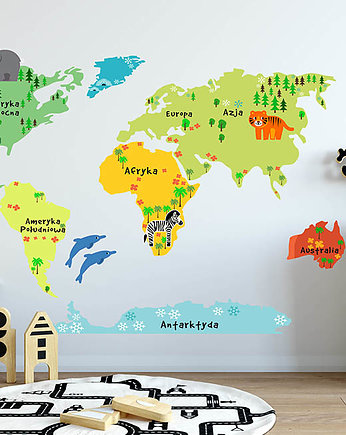 Naklejki ścienne Zwierzakowa mapa świata, Make My Wall 
