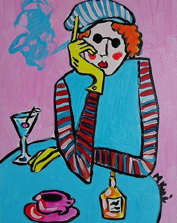 Obraz  fowizm dama babcia z kotkiem, alice oil on canvas