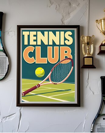 Plakat tenis club, retro poster, vintage afisz, dla tenisisty, black dot studio