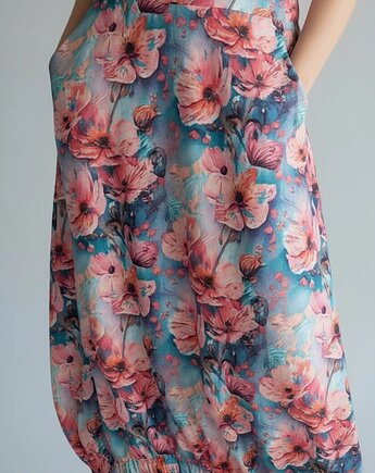 Spódnica Samsara różowe maki asymetryczna midi rozmiar L 40, Auri Lili