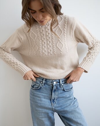 Sweter Aran biszkoptowy, Lucky HandMade