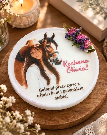 Personalizowana świeca dla wielbicielki koni i jeździectwa, Swiecznikowo