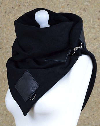 Szal wełniany ze skórą, Komin Unisex - Czarny, Green Sheep