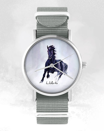 Zegarek - Czarny koń - szary, nylonowy, OKAZJE - Prezenty na 18 dla chłopaka