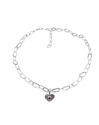 Łańcuch z dużymi ogniwami i przywieszką z motywem serca i granatem, Bijoux by Marzena Bylicka