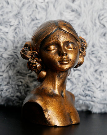 Rzeźba kobieta złota kwiaty we włosach wys. 10 cm, JBJart Justyna Jaszke