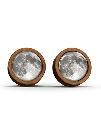 Kolczyki drewniane - Księżyc - sztyfty, yenoo
