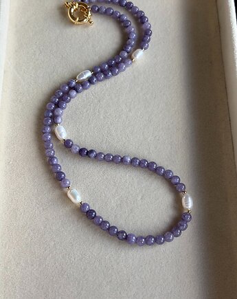 Naszyjnik  z fioletowego Angelitu i Pereł Naturalnych, Chmolowska Jewellery