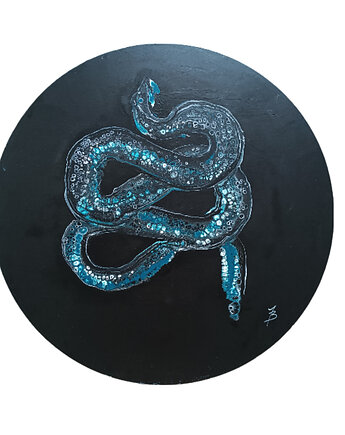 NIEBIESKI WĄŻ  Duży obraz akryl na płótnie 80 cm MEGA detal!, Joanna Bilska