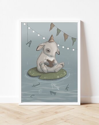 Plakat do pokoju dziecka z czytającym króliczkiem, HI LITTLE