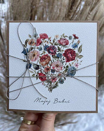 Ręcznie robiona kartka na dzień babci z gotowymi życzeniami, sorte