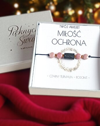 Amulet - MIŁOŚĆ i OCHRONA - świąteczne pudełko - TURMALIN, rodonit, kaktusia