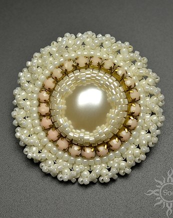 Fleur de perle, broszka z perłą seashell, haft, Sol