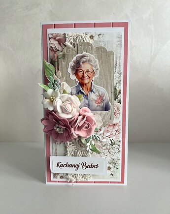 Kartka na Dzień Babci w różu, papierowa kraina