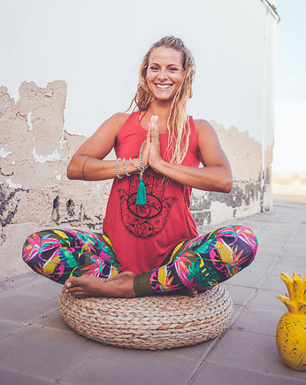 Boho Jungle Monstera Leggings, Bright Boho