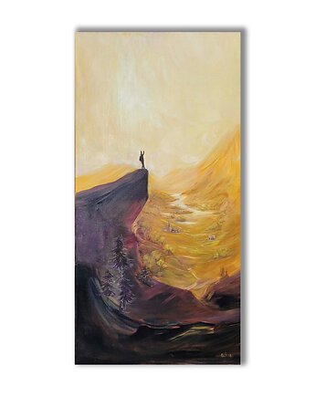 Obraz olejny ręcznie malowany Pejzaż górski "Szczyt zdobyty!" 50x100 cm, Galeria Alma