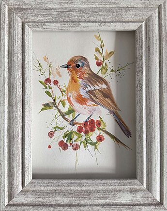 Ręcznie malowany obrazek "Rudzik na gałęzi", ReinerArt