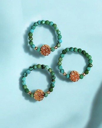 Pierścionek PREMIUM :: turkus naturalny, złoty hematyt, kaktusia