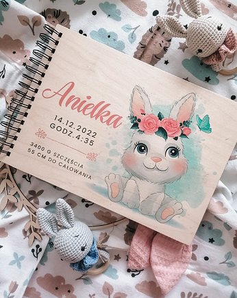KRÓLICZEK ALBUM na zdjecia z metryczką urodzenia, pamiątka narodzin, LOO LOO DREAM