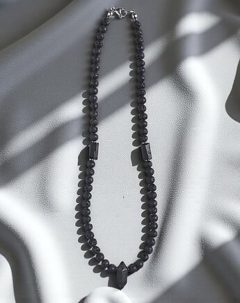 OCHRONA, energia : naszyjnik męski : lawa, turmalin, kaktusia