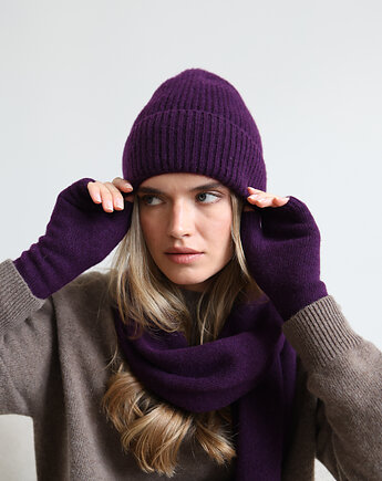 Czapka Merino&cashmere śliwkowa, Lucky HandMade