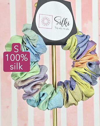 S wąska gumka jedwabna do włosów jedwab naturalny scrunchie pastel kolorowa, Silki