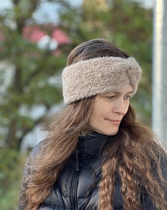 Opaska boucle z wełny owczej i alpaki beżowa, Made by Jaga