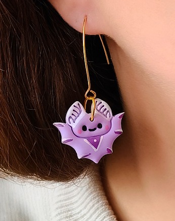 Kolczyki wiszące z nietoperzem, urocza biżuteria, prezent dla zwierzoluba, Dary Rusałki