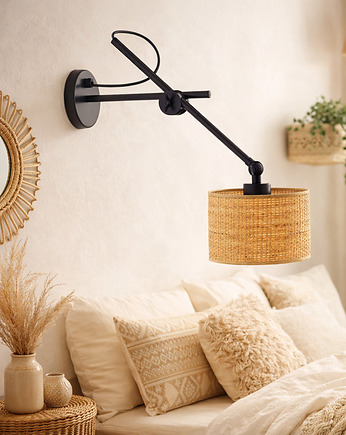 Regulowany kinkiet do czytania z rattanowym kloszem HAMILTON BOHO, LYSNE