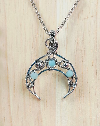 Naszyjnik Lunula Amazonit stal chirurgiczna wisiorek handmade, byNostawen