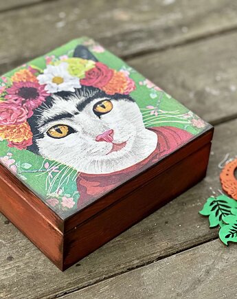 Kuferek na drobiazgi na miłośnika sztuki, Frida Kahlo, prezent, na zamówienie, Monique Art