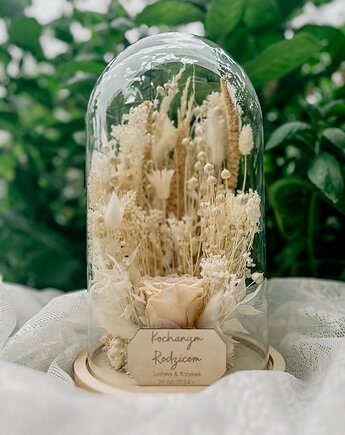 Bukiet z suszonych kwiatów pod szklaną kopułą, Fiori di Antonietta