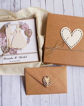 Kartka w pudełku : personalizacja - monstera boho., kaktusia