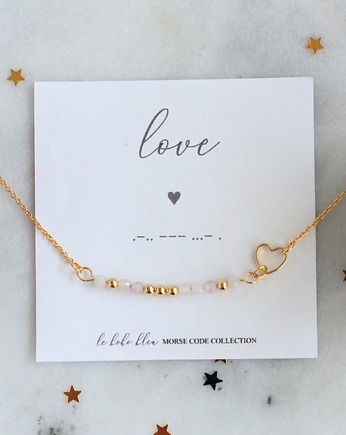 Dowolne Słowo - Alfabet Morse'a - Kwarc różowy z serduszkiem