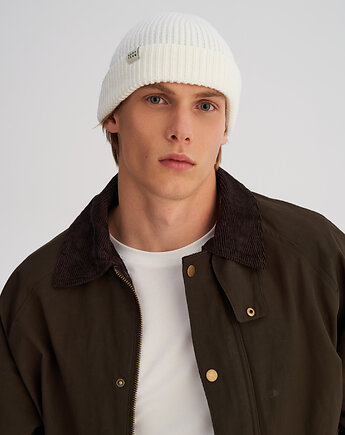 Krótka czapka prążkowana biała, HARP TEAM