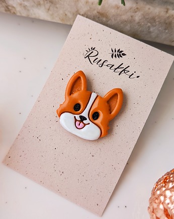 Pin z psem pies corgi, rudy piesek, akcesoria z psim motywem, dla psiarza, Dary Rusałki