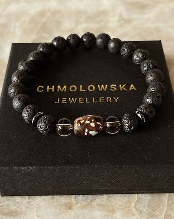 Bransoletka Męska Lawa wulkaniczna i Kwarc Dymny, Chmolowska Jewellery