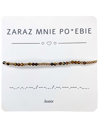 Bransoletka z alfabetem Morse Hematyt, Tygrysie oko, karolina kosior
