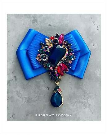 Chabrowa Brosza z kolekcji COLOR  z kryształami, Pudrowy Różowy
