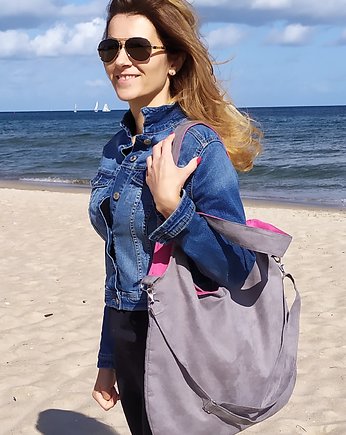 Duża torba  boho szary z różem XXL, Made by Joan