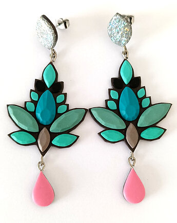 Geometryczne Duże Turkusowe Kolczyki, OMIFIMO