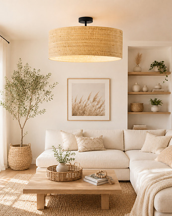 Rattanowy plafon sufitowy nad stół do jadalni WENECJA BOHO fi - 60 cm, LYSNE