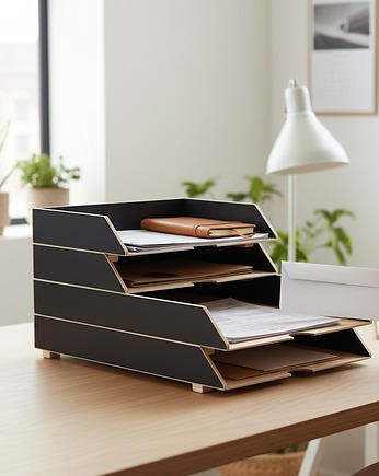 A3 Organizer biurkowy - tacki na dokumenty CZARNY, Clock Wood Studio