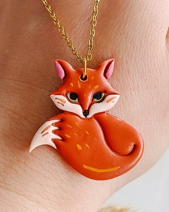 Naszyjnik z liskiem, pomarańczowy lis, zawieszka w kształcie lisa, boho, Dary Rusałki