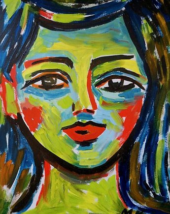 Obraz do salonu portret dziewczyna czerwone usta, alice oil on canvas