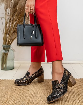 PÓŁBUTY NA 6 CM SŁUPKU - SKÓRA NATURALNA - MODEL 250 - KOLOR CZARNY ETNICZNY, Zapato