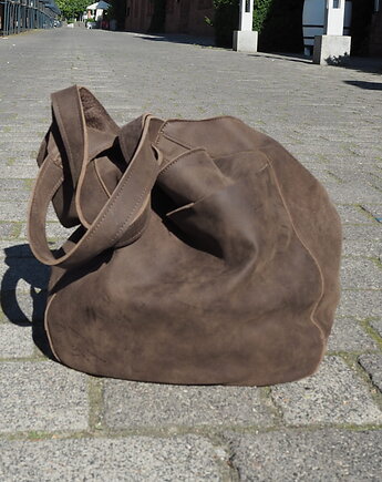 Brązowy czekoladowy skórzany worek, Łagoda