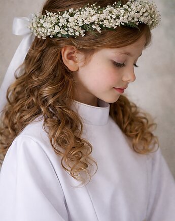 Wianek na komunię naturalny z gipsówki i paproci biel zieleń, Zamotana z pasją