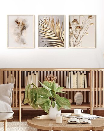 Zestaw 3 Plakatów Boho: Złota Palma, Abstrakcja, Suszone Kwiaty, Futuro Design