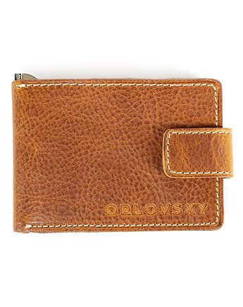 Męski brązowy portfel slimwallet ORLOVSKY W04 z klipsem na banknoty, ORLOVSKY